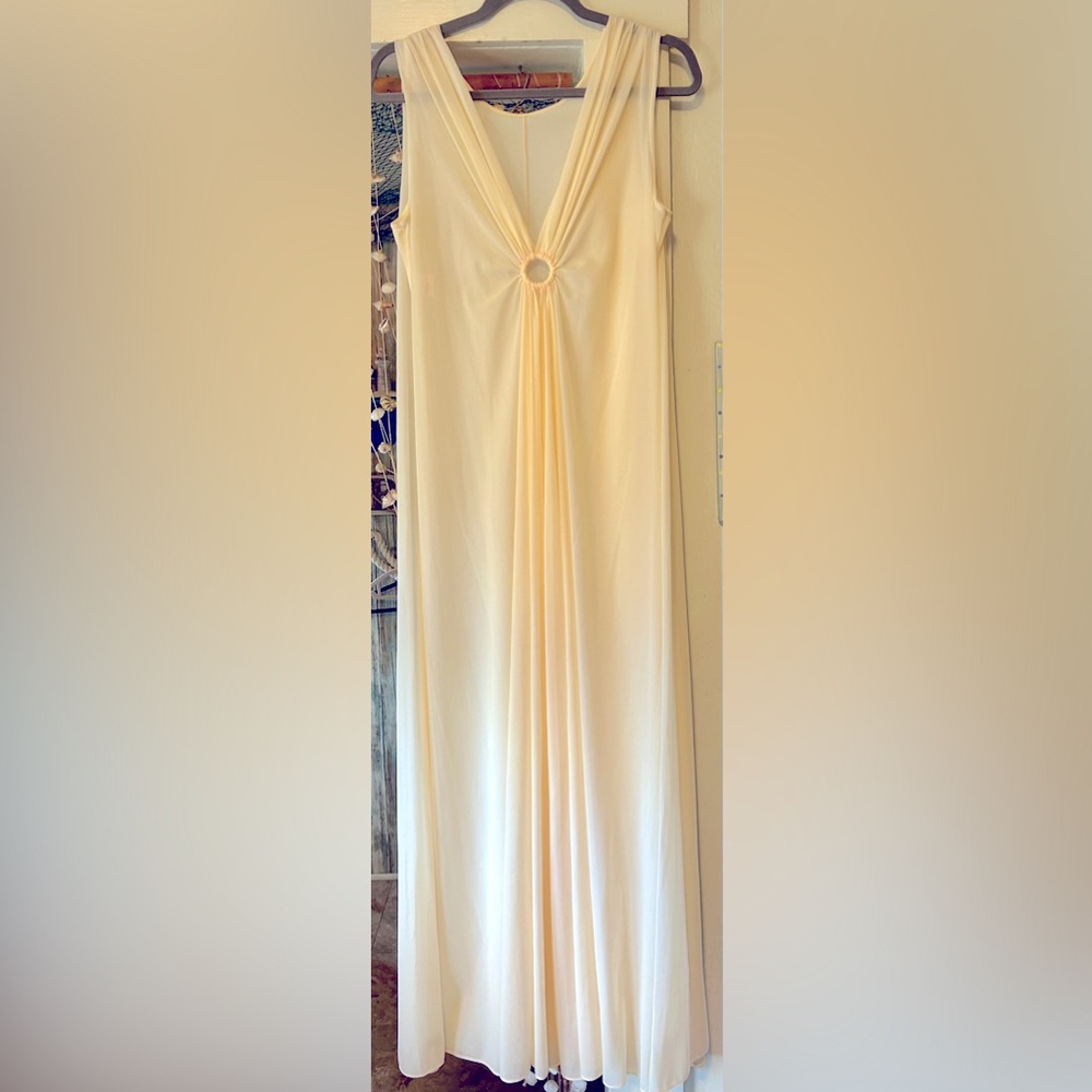 Molyclaire Vintage Chiffon Keyhole Grecian Nightgown Ivory Faux Cape M
